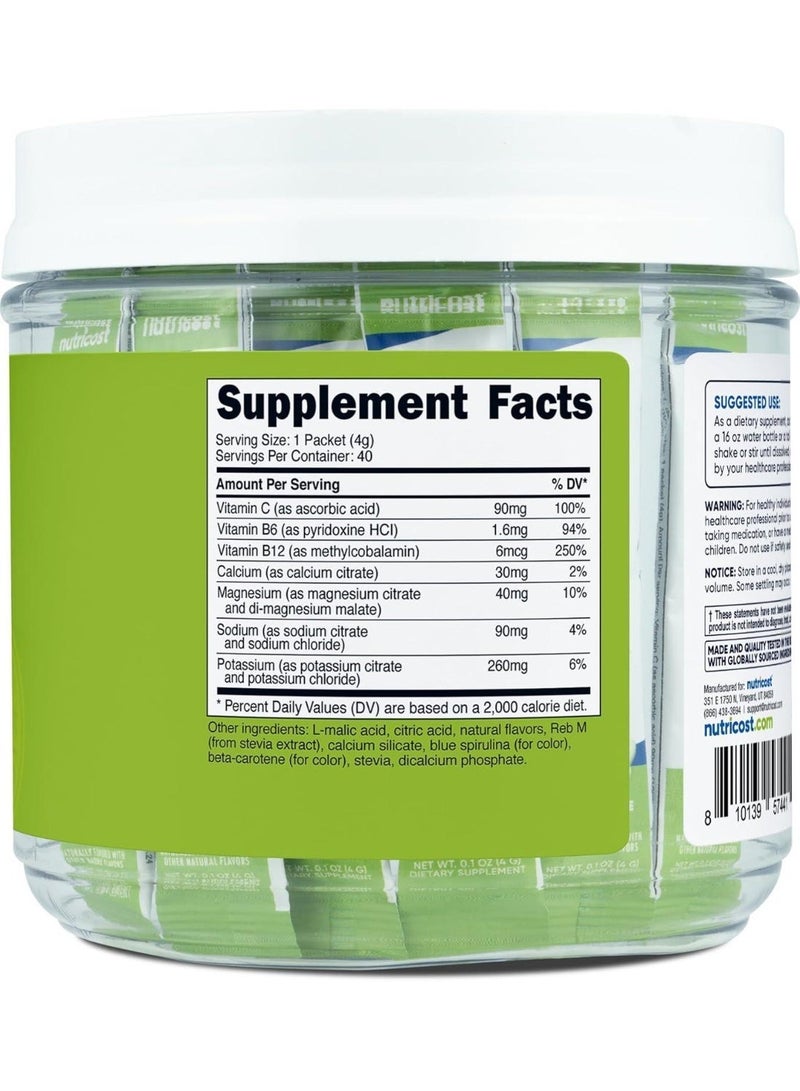 Nutricost Electrolytes Complex Green Apple Flavored 40 Stickpacks - Advanced Hydration Complex - Image 2