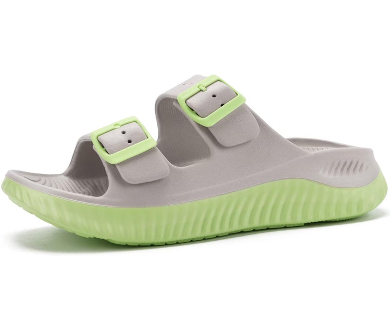 KuaiLu Womens Recovery Sandals Comfortable Plantar Fasciitis Arch Support Ladies Orthopedic Sport Slides Open Toe Slip On Thick Athletic Cushion Slippers Summer Beach Walking Shoes Grey Green Size 8 - Image 1
