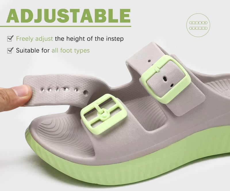 KuaiLu Womens Recovery Sandals Comfortable Plantar Fasciitis Arch Support Ladies Orthopedic Sport Slides Open Toe Slip On Thick Athletic Cushion Slippers Summer Beach Walking Shoes Grey Green Size 8 - Image 5
