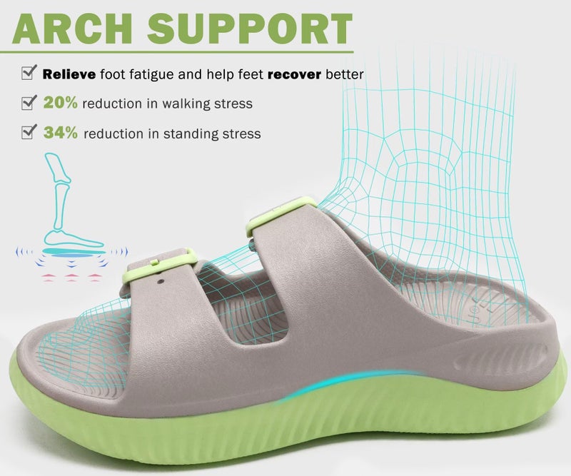 KuaiLu Womens Recovery Sandals Comfortable Plantar Fasciitis Arch Support Ladies Orthopedic Sport Slides Open Toe Slip On Thick Athletic Cushion Slippers Summer Beach Walking Shoes Grey Green Size 8 - Image 3