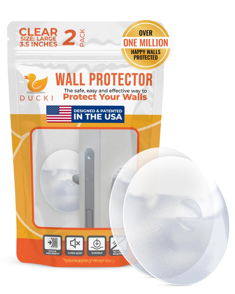 Ducki Door Wall Bumper Protector - Self Adhesive Stopping Shield Prevents Damage & Noise for Knob Handle, Refrigerators, Furniture Home or Office, Shock Absorbing, Discreet, Reusable - 2 Pack Clear - Image 1