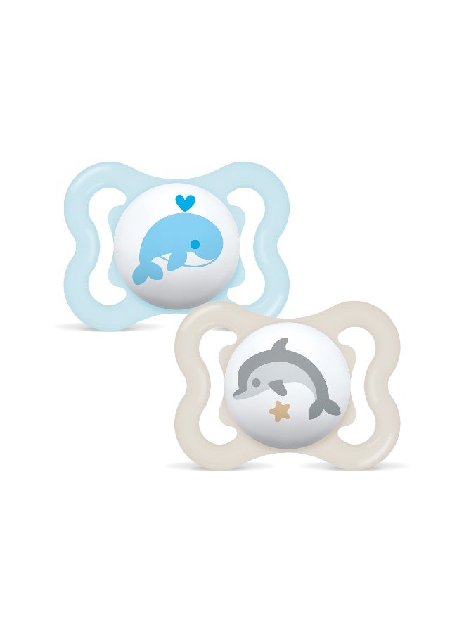 MAM Supreme Silicone Pacifiers for Babies 0–6 Months, Boy , Pack of 2 - Image 1