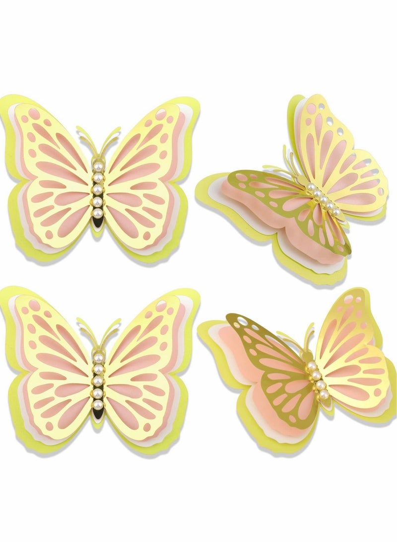 كابتن تيك 3D Butterfly Wall Decor 4Pcs 12" Large Gold for Birthday Party Decorations Cake Decorations, Removable Stickers Room Kids Nursery Wedding Decor(Gold) - Image 1