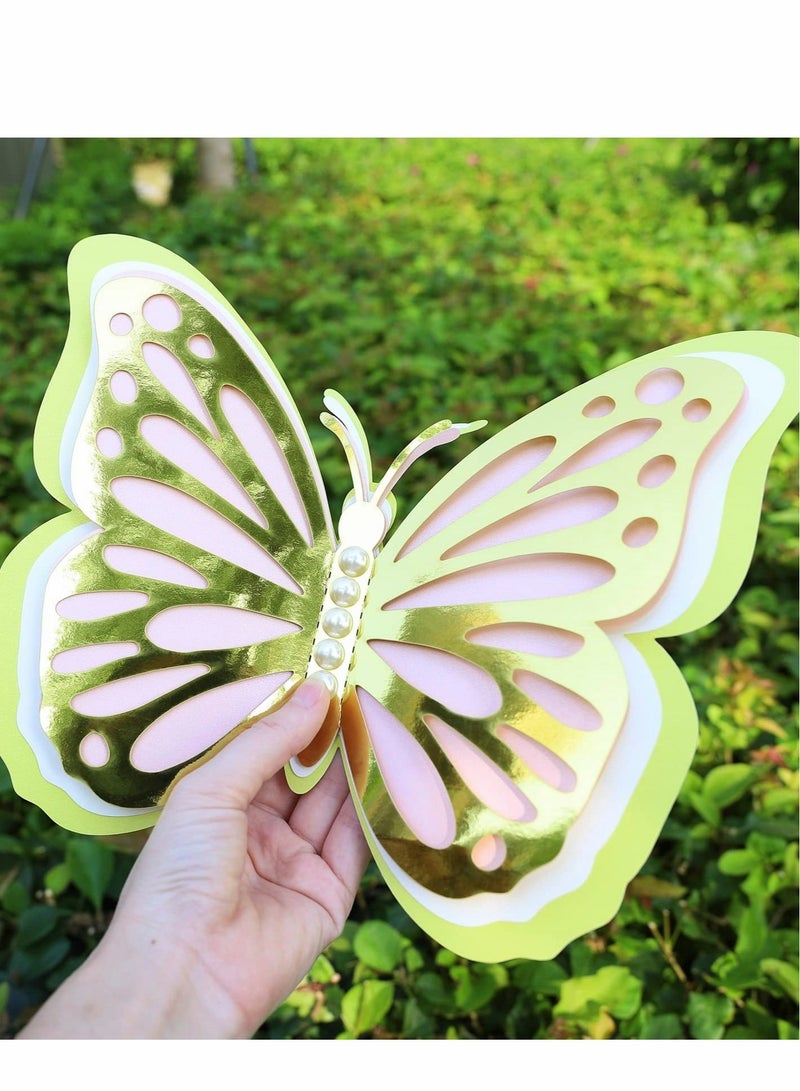 كابتن تيك 3D Butterfly Wall Decor 4Pcs 12" Large Gold for Birthday Party Decorations Cake Decorations, Removable Stickers Room Kids Nursery Wedding Decor(Gold) - Image 5