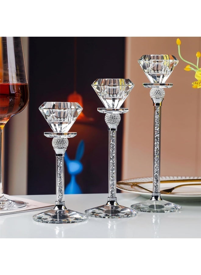 DUNISO 3Pcs Crystal Candle Holder, Candle Stand, Crystal Glass, Diamond-Shaped Exclusive Candle Holder, Modern Table Decoration, Living Room Decoration, Wedding, Party, Advent，15/18/21 cm High - Image 1