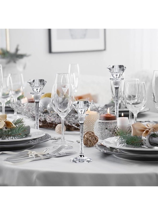 DUNISO 3Pcs Crystal Candle Holder, Candle Stand, Crystal Glass, Diamond-Shaped Exclusive Candle Holder, Modern Table Decoration, Living Room Decoration, Wedding, Party, Advent，15/18/21 cm High - Image 5