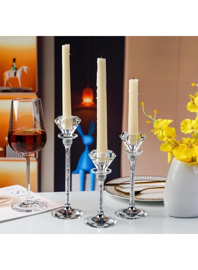 DUNISO 3Pcs Crystal Candle Holder, Candle Stand, Crystal Glass, Diamond-Shaped Exclusive Candle Holder, Modern Table Decoration, Living Room Decoration, Wedding, Party, Advent，15/18/21 cm High - Image 2