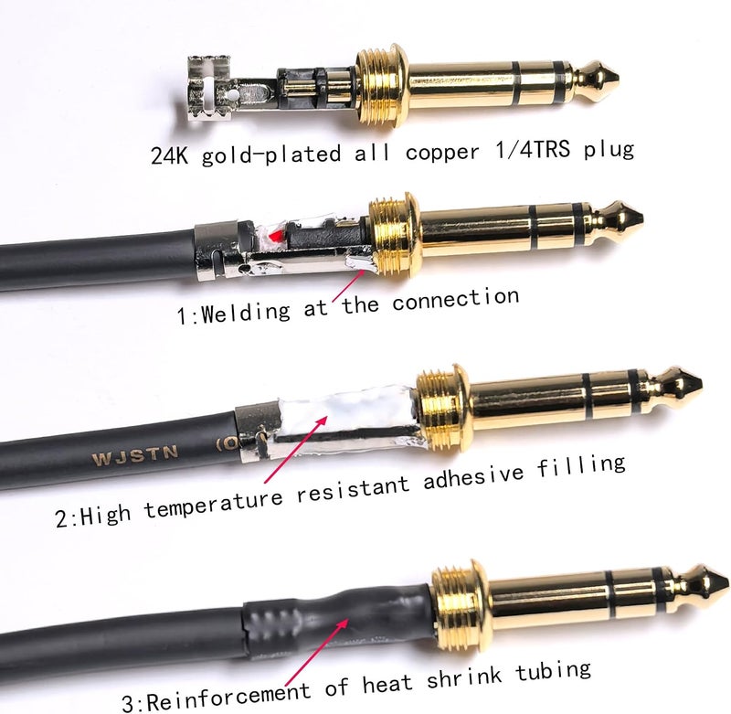 كابل 024 ذكر 1/4 بوصة TRS إلى ذكر XLR، قابس TRS متوازن 6.35 مم إلى XLR 3 دبابيس، كابل ميكروفون ربع بوصة (2 قدم) - Image 4