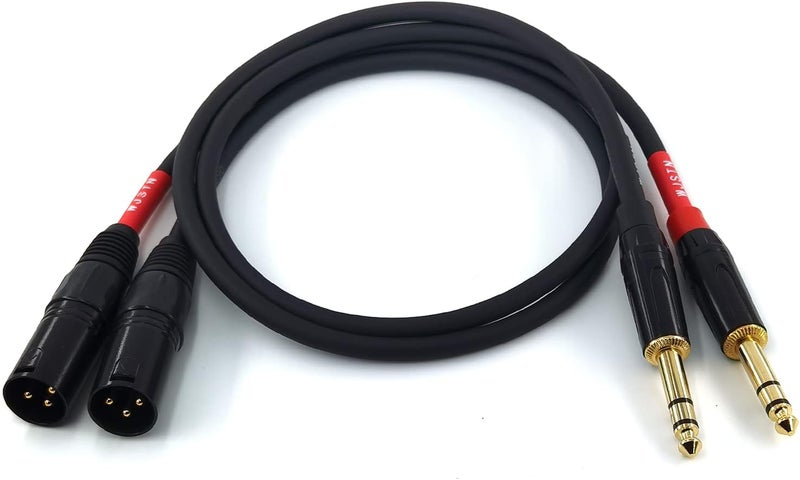 كابل 024 ذكر 1/4 بوصة TRS إلى ذكر XLR، قابس TRS متوازن 6.35 مم إلى XLR 3 دبابيس، كابل ميكروفون ربع بوصة (2 قدم) - Image 1