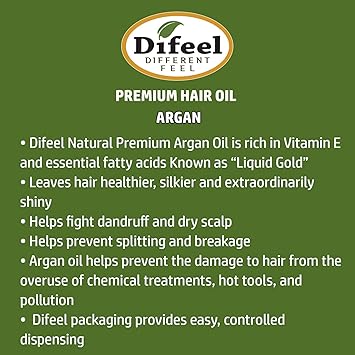 difeel Difeel Premium Natural Hair Oil Argan Oil Moisturizes Dry Hair Smoothes Hair Follicles Leaves Hair Thicker Softer Silkier 70 g - Image 2