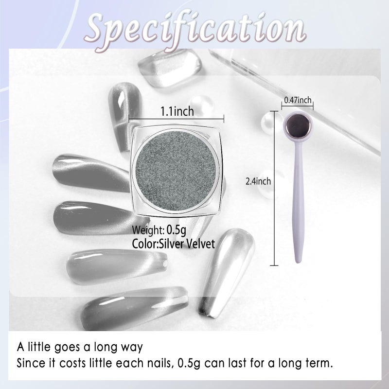 Laza Cat Eye Chrome Nail Powder Chameleon Magnetic Powder 9D Cat Eye Effect Mirror Effect Pigment Dust Magic Galaxy Holographic Effect Glitter with Magnetic Stick for Velvet Nail Art - Silver Velvet - Image 3