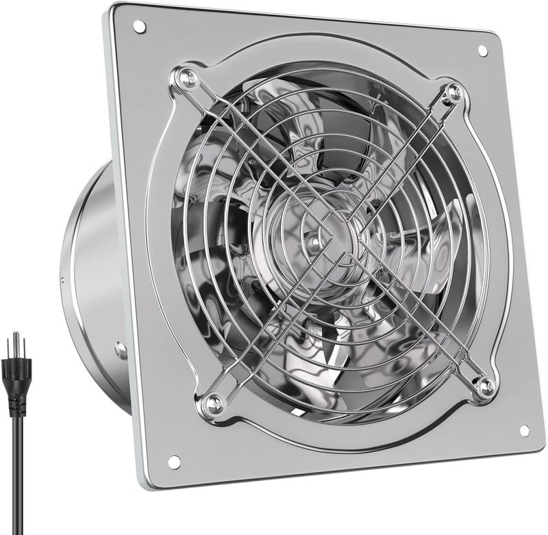 HG Power مروحة عادم 6 بوصة من HG Power: مراوح عادم المطبخ مع سلك طاقة، مروحة تهوية علية مع صمام، مروحة تهوية صغيرة لاستخراج الأبخرة للجدار، للورشة، قن الدجاج، القبو، غرفة التدخين، المرآب، فضي - Image 1