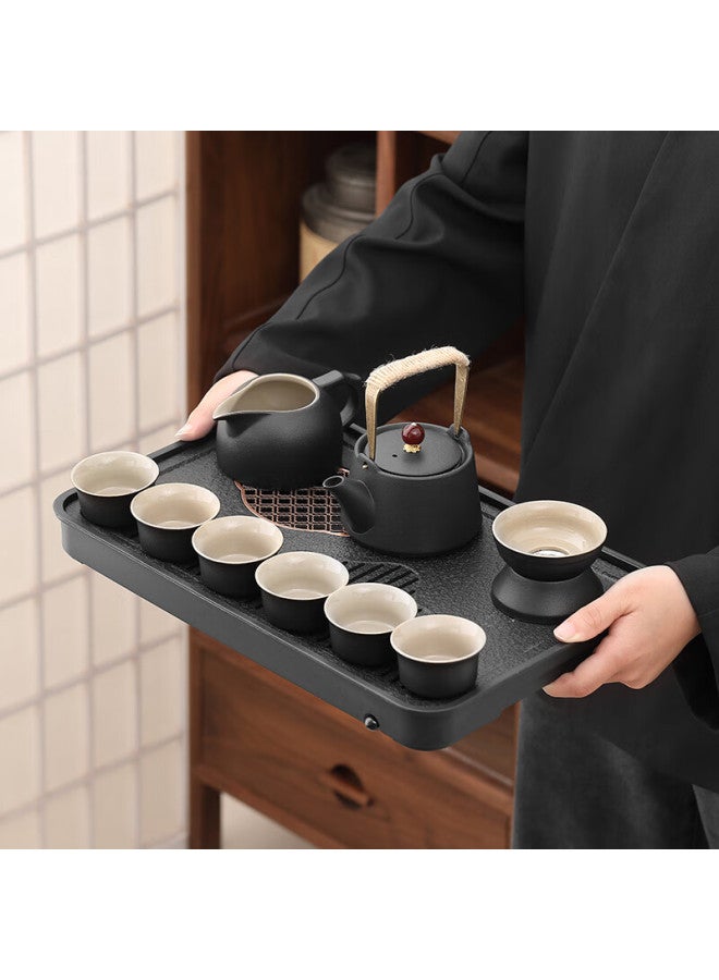 Tangfeng Tea Tray And Tea Set, Home Small Tea Table, Kung Fu Tea Set, Zhoushan Tea Tray Small + Chong Lou Teapot With Handle, 9 Pieces - Image 1