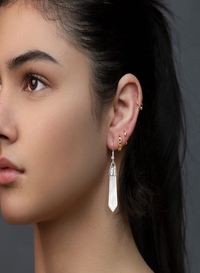 Jovivi 3Pairs Healing Crystals Earrings Sets for Women Natural Real Amethyst Clear Quartz Rose Quartz Stone Healing Hexagonal Points Crystal Chakra Dangle Earrings - Image 4