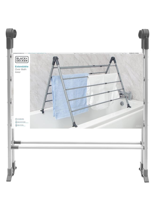 BLACK+DECKER Extendable Over Bath Clothes Drying Rack Grey 66.5 x 62 x 10 cm 63219 - Image 4
