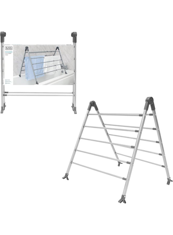 BLACK+DECKER Extendable Over Bath Clothes Drying Rack Grey 66.5 x 62 x 10 cm 63219 - Image 1