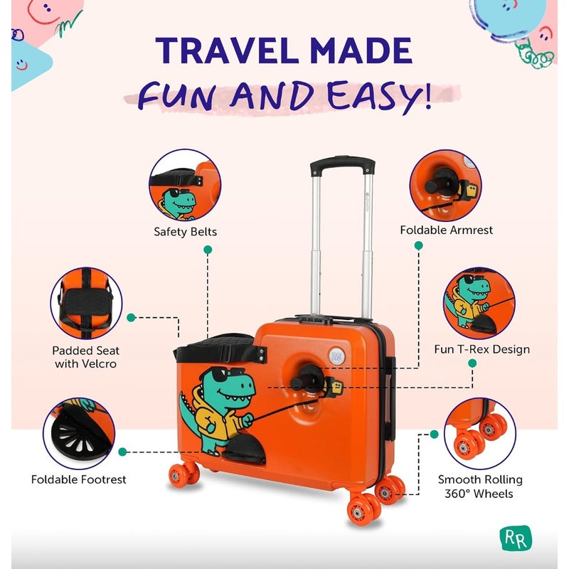 Ride on Suitcase for,Trolley Luggage Bag Traveling, Suitable for,ABS Lightweight Travel Bag Scooter with 360 Degree 4 Spinner Wheels Rexy - T-Rex Design - Image 2