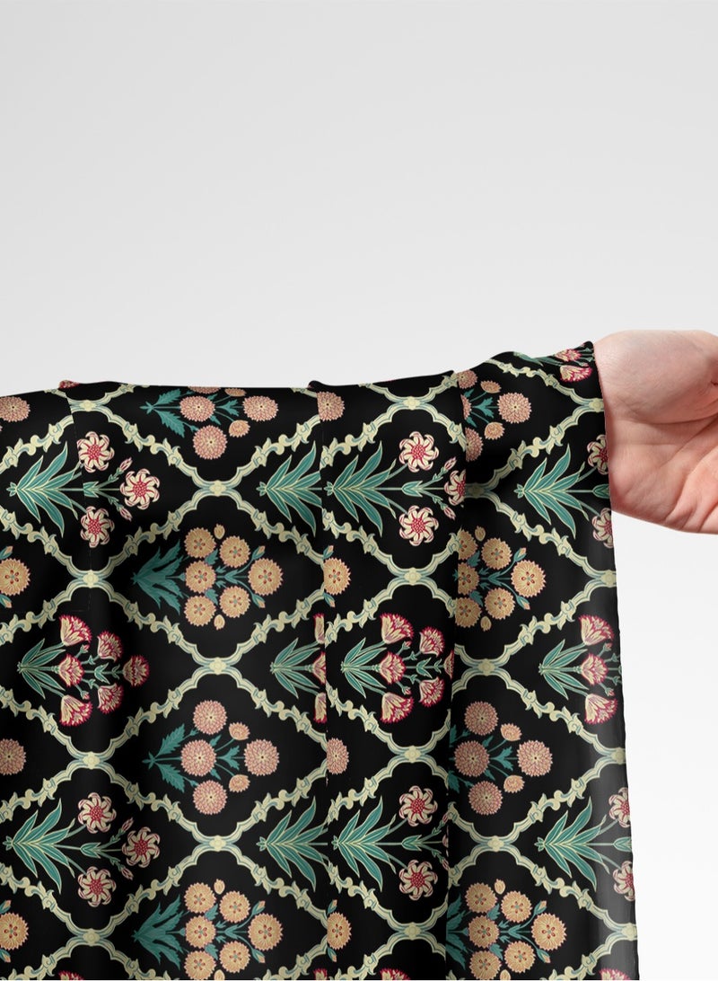 Vellato Al Lail Aramny Silk Fabric By The Yard Black Beige Floral Jalabiya Makhweer Dressmaking 58 Inches Width - Image 1