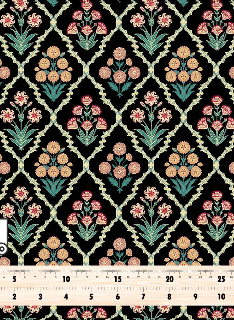 Vellato Al Lail Aramny Silk Fabric By The Yard Black Beige Floral Jalabiya Makhweer Dressmaking 58 Inches Width - Image 4