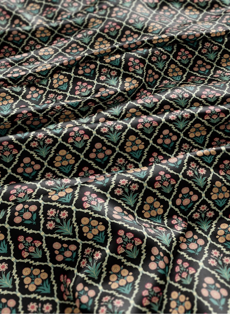 Vellato Al Lail Aramny Silk Fabric By The Yard Black Beige Floral Jalabiya Makhweer Dressmaking 58 Inches Width - Image 3