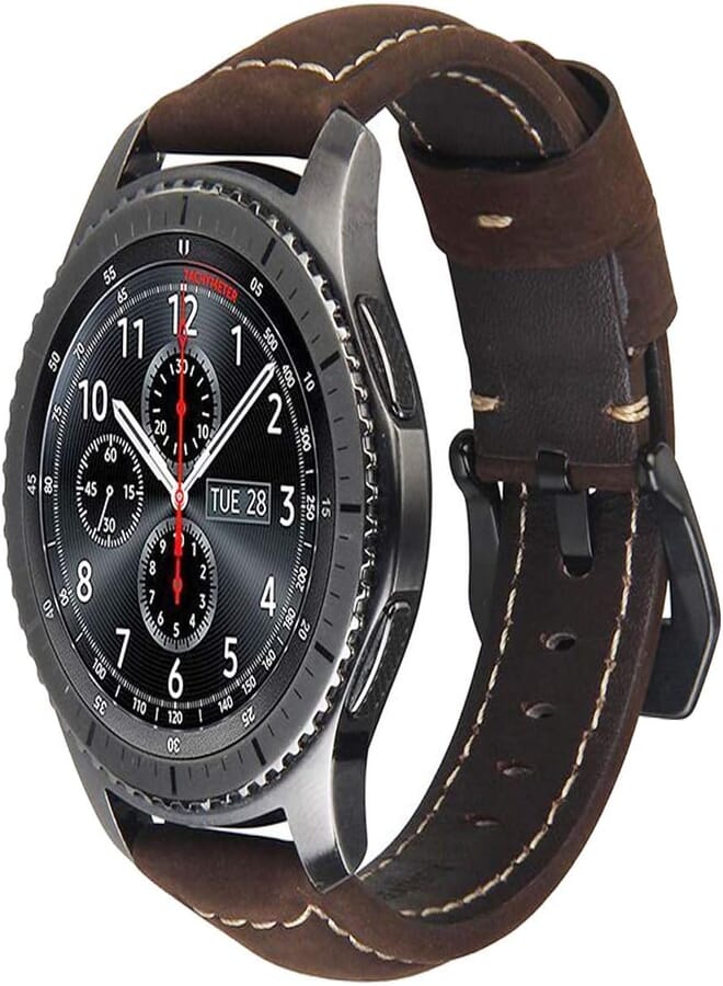 Bikson Handmade Leather Band with Black Stainless Steel Buckle and Quick Release Pins For Samsung Galaxy Gear S3 Frontier and Classic - Brown