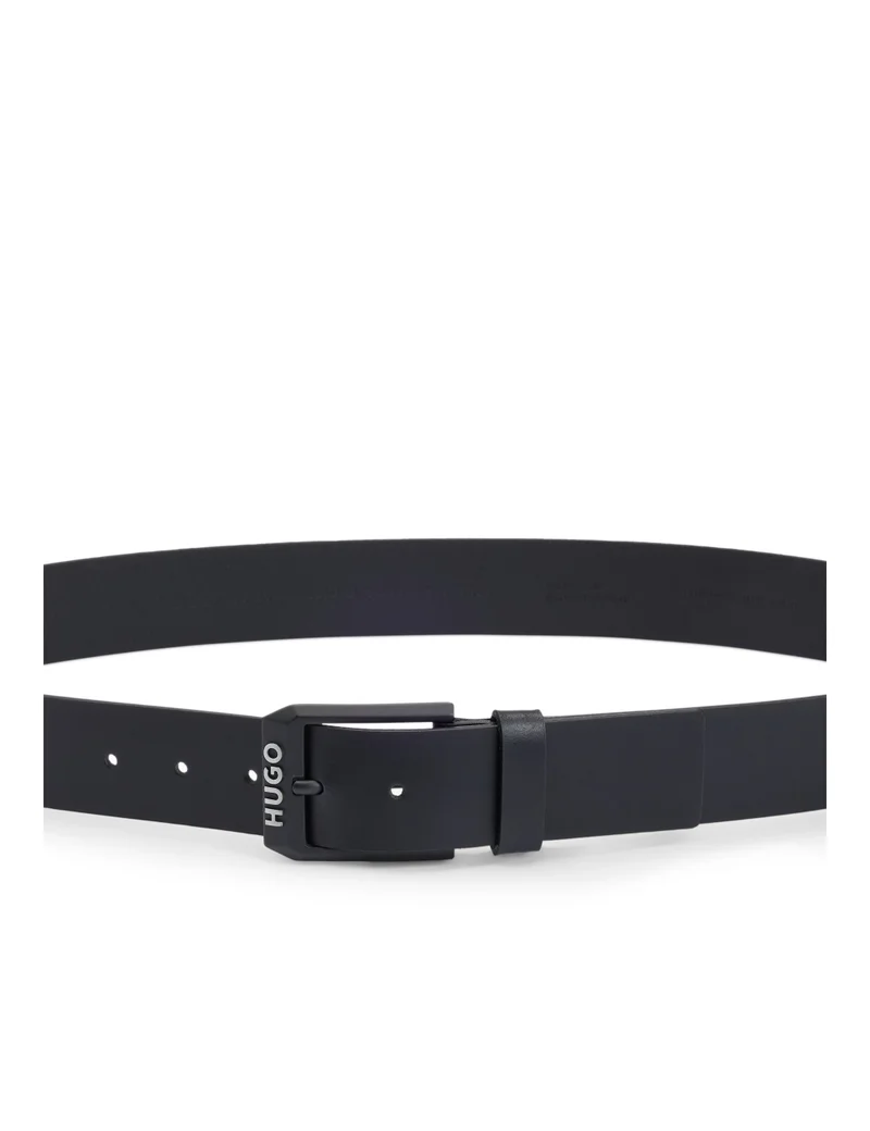 HUGO Leather belt with matte-black logo-trim buckle