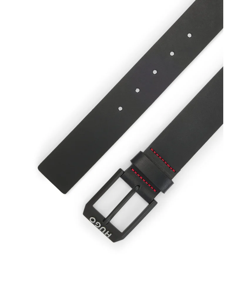 HUGO Leather belt with matte-black logo-trim buckle