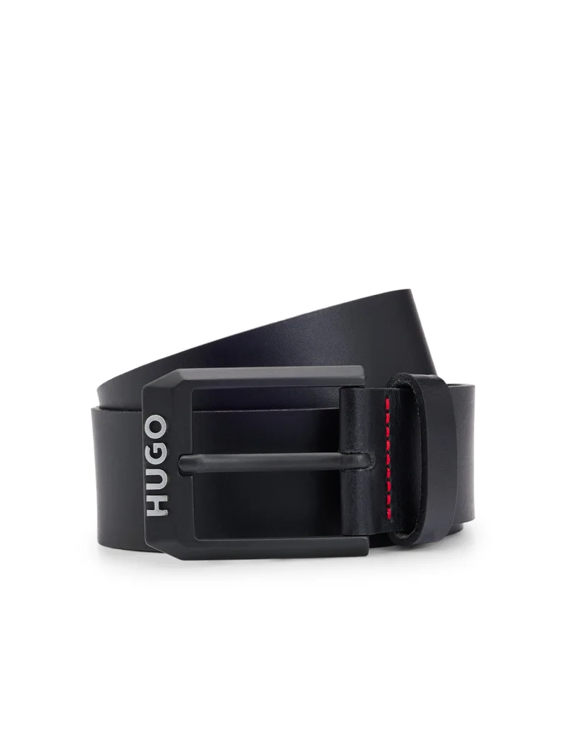 HUGO Leather belt with matte-black logo-trim buckle