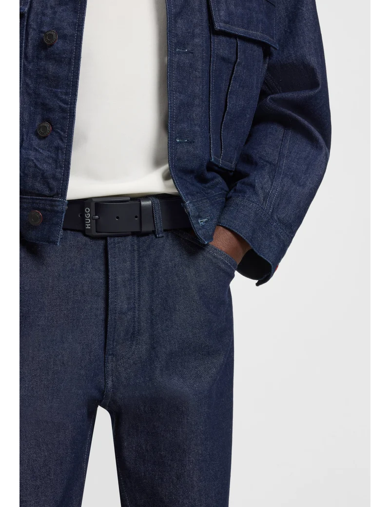 HUGO Leather belt with matte-black logo-trim buckle