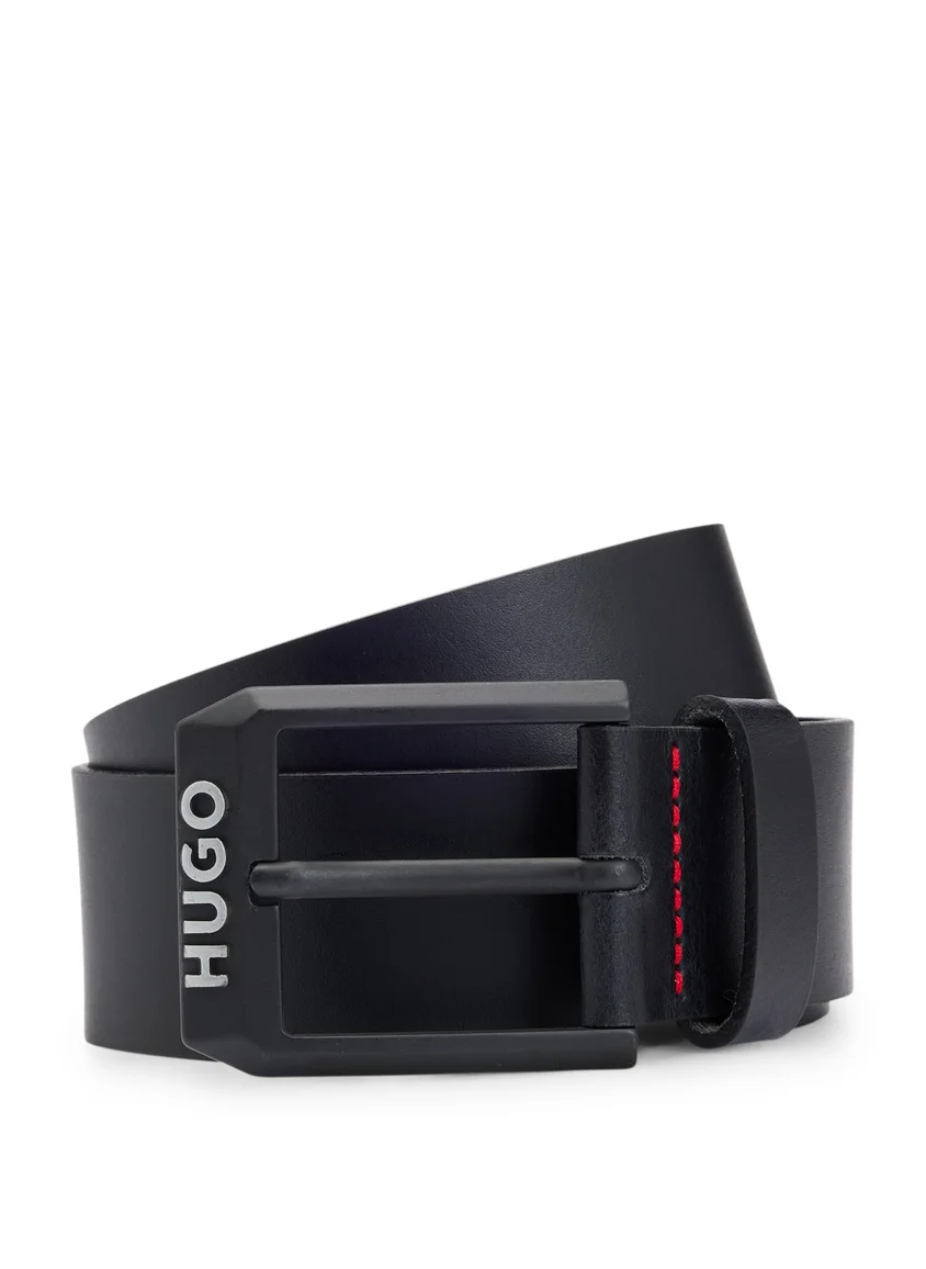 HUGO Leather belt with matte-black logo-trim buckle