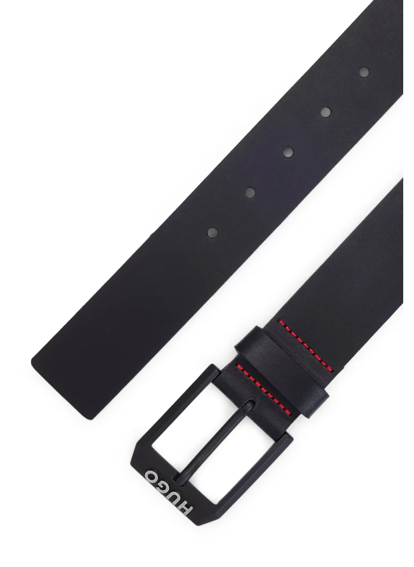 HUGO Leather belt with matte-black logo-trim buckle