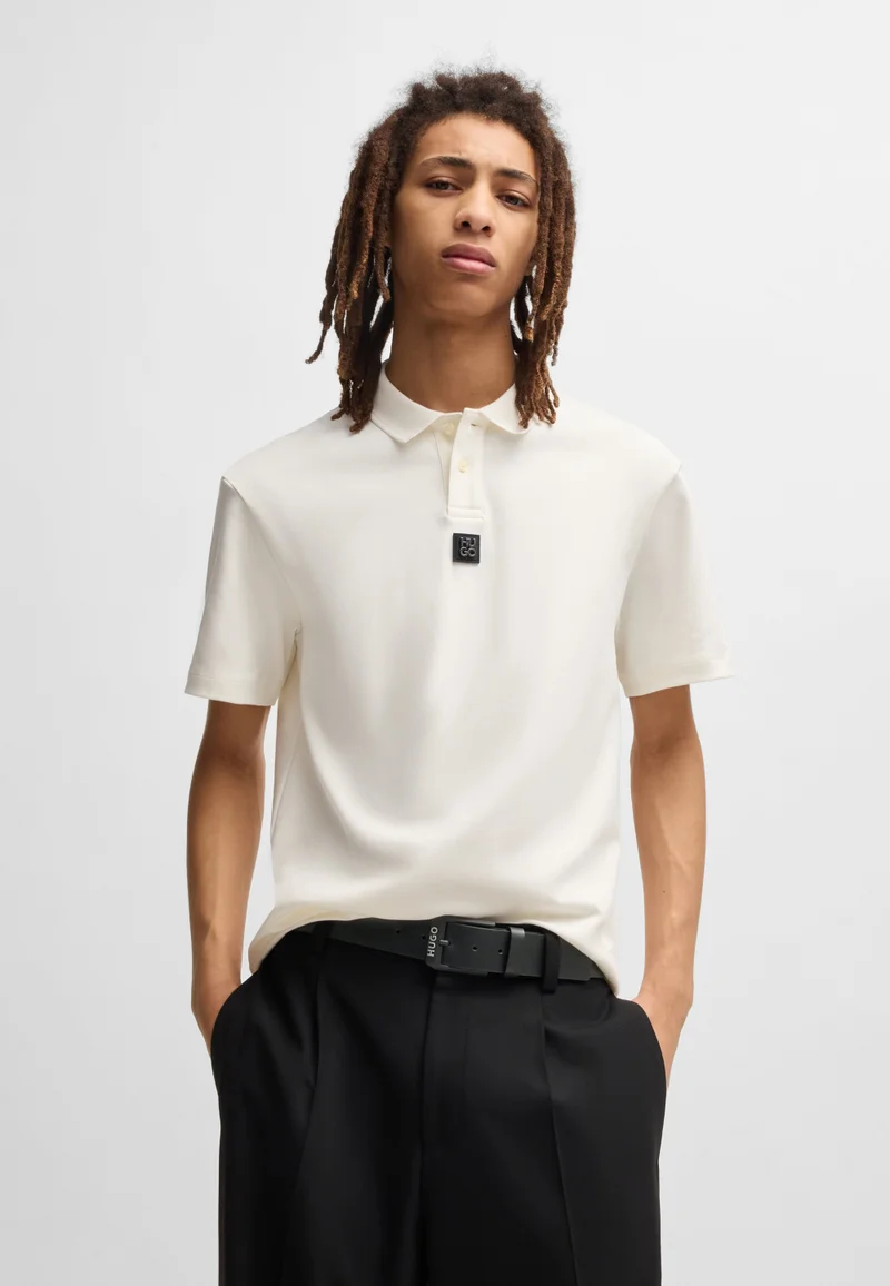 هوجو Leather belt with matte-black logo-trim buckle