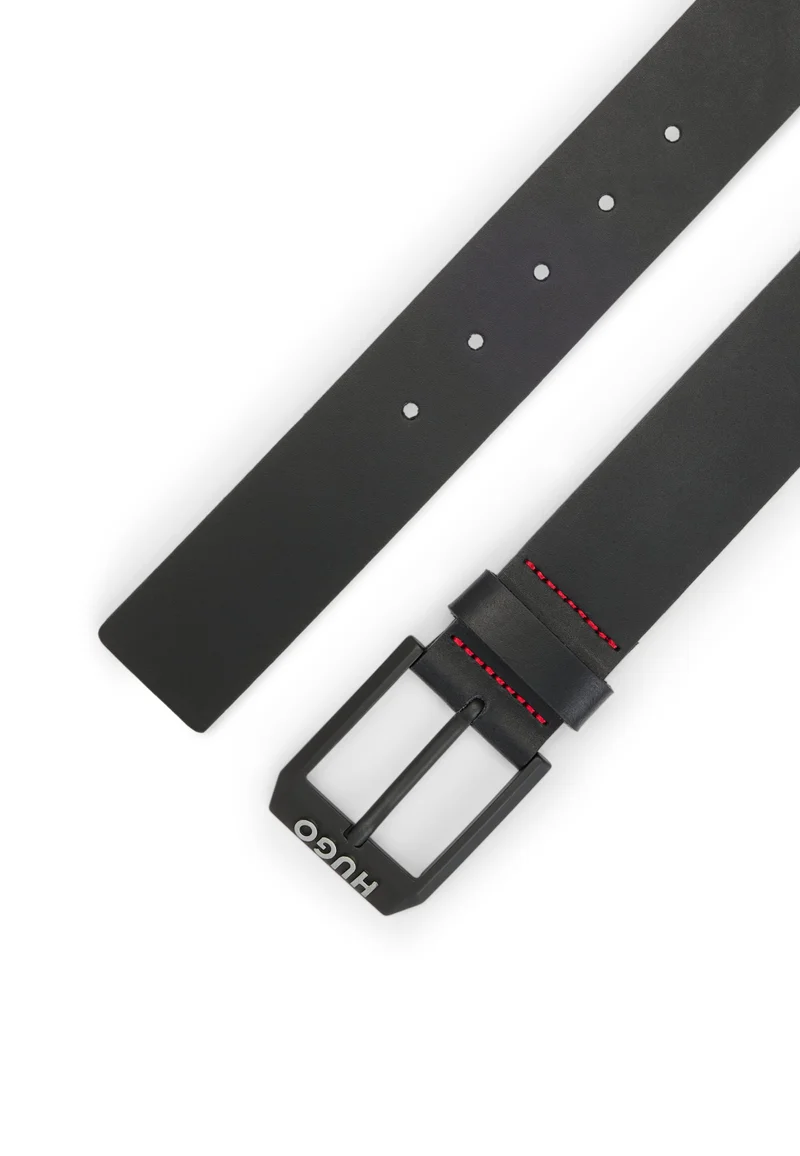هوجو حزام جلدي بإبزيم بشعار أسود مطفي