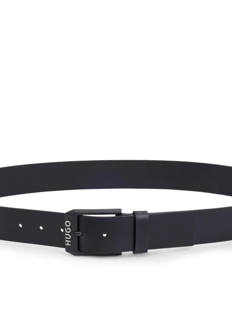 HUGO Leather belt with matte-black logo-trim buckle