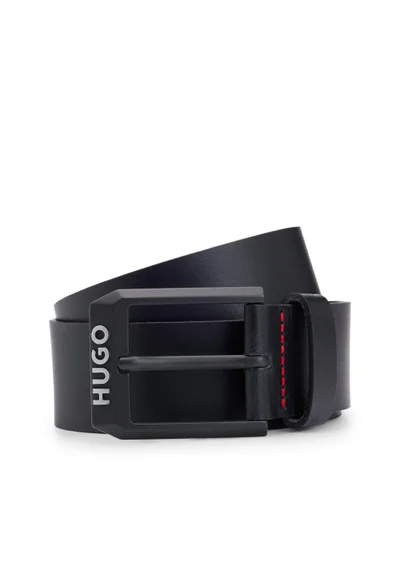 HUGO Leather belt with matte-black logo-trim buckle