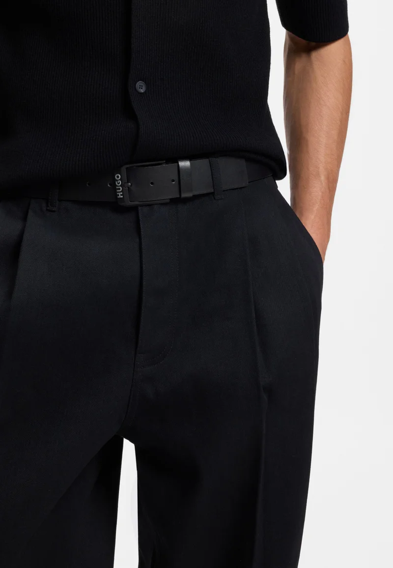 HUGO Leather belt with matte-black logo-trim buckle