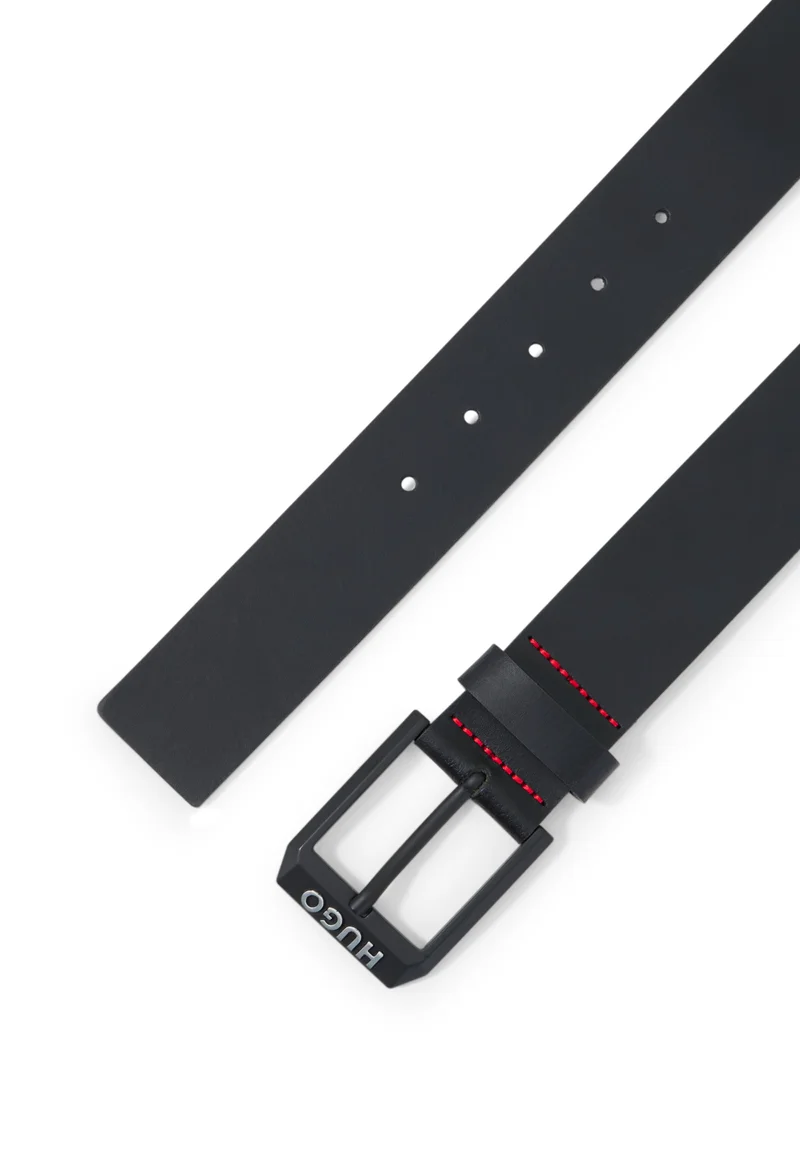 Hugo Leather belt with matte-black logo-trim buckle