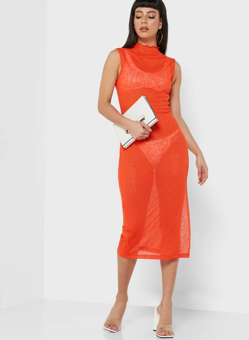 Miss Pap High Neck Side Split Knitted Dress