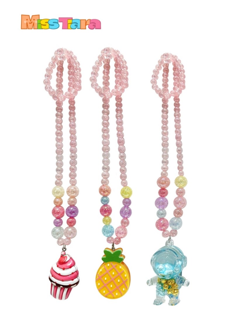 MissTiara 3 Pieces Trendy Acrylic Quicksand Bottle Necklaces For Girls Kids Party Jewelry Pack  - Image 1