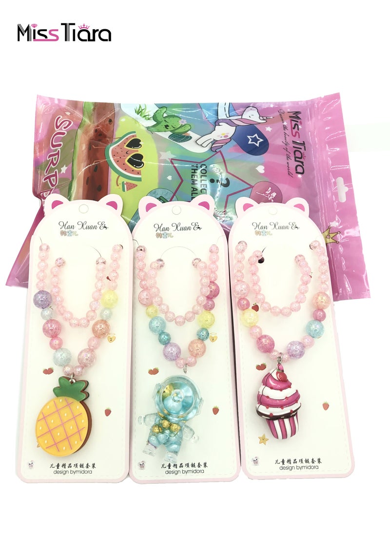 MissTiara 3 Pieces Trendy Acrylic Quicksand Bottle Necklaces For Girls Kids Party Jewelry Pack  - Image 2