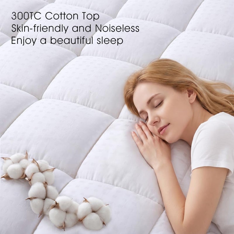 EASELAND (Full, White) - Luxury Hotel Quilted Mattress Pad Cover 300TC 100% Cotton Top - Goose Down Alternative Filling -Stretch Up to 8-50cm Deep -Mattress Topper (Full, White) - Image 4