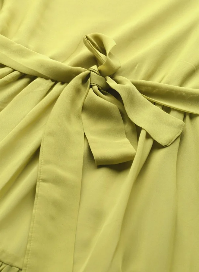 SASSAFRAS Lime Green Tiered Pleated Maxi Dress for Women