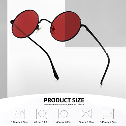 MEETSUN Small Round Polarized Sunglasses for Men Women Metal Retro Hippie Circle Sun Glasses Driving Festival Cosplay UV400(Black/Grey + Black/Red) - Image 3