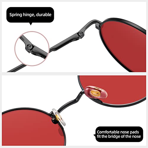 MEETSUN Small Round Polarized Sunglasses for Men Women Metal Retro Hippie Circle Sun Glasses Driving Festival Cosplay UV400(Black/Grey + Black/Red) - Image 5