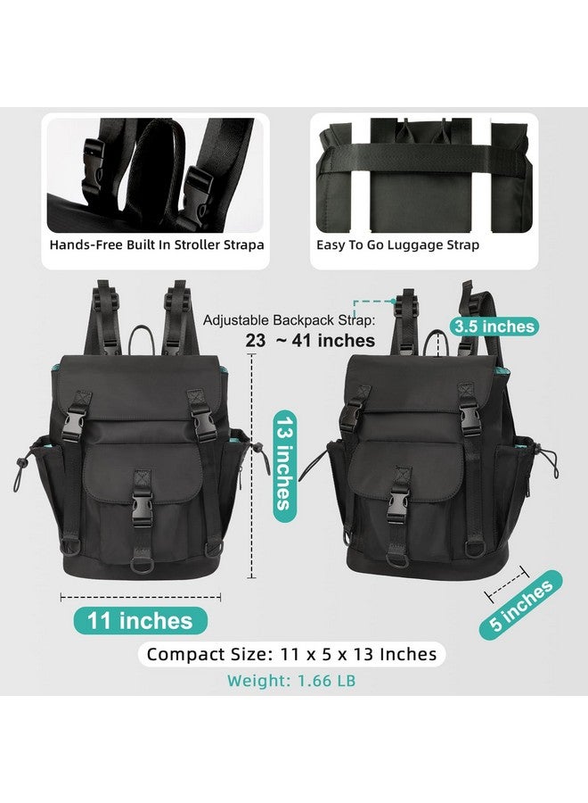 MOMINSIDE حقيبة ظهر حفاضات MOMINSIDE مع جيب مبلل كبير، حقيبة حفاضات صغيرة حقيبة ميني للأطفال للبنات والأولاد، 2 جيوب معزولة، أحزمة عربة الأطفال (أسود) - Image 5