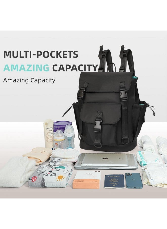 MOMINSIDE حقيبة ظهر حفاضات MOMINSIDE مع جيب مبلل كبير، حقيبة حفاضات صغيرة حقيبة ميني للأطفال للبنات والأولاد، 2 جيوب معزولة، أحزمة عربة الأطفال (أسود) - Image 3