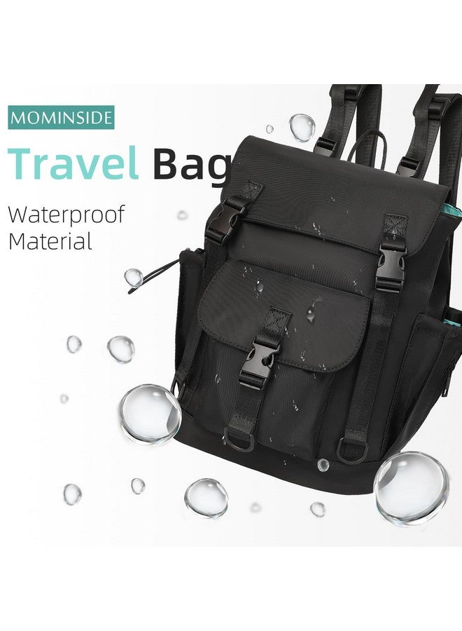 MOMINSIDE حقيبة ظهر حفاضات MOMINSIDE مع جيب مبلل كبير، حقيبة حفاضات صغيرة حقيبة ميني للأطفال للبنات والأولاد، 2 جيوب معزولة، أحزمة عربة الأطفال (أسود) - Image 2