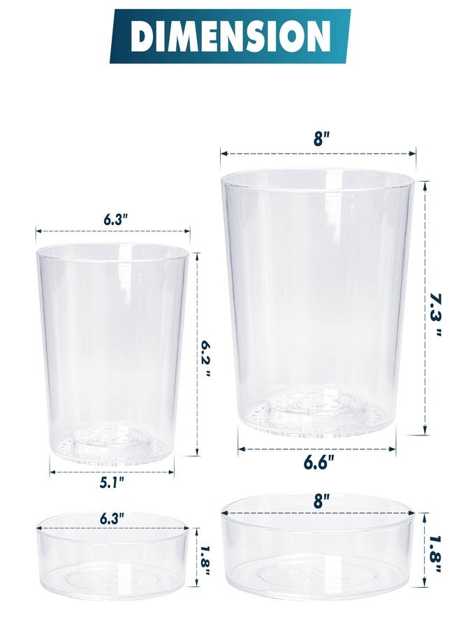Phoenix Vine 6.5 Inch 8 Inch Clear Acrylic Houseplants Planter Pot with Tray, Orchid Pot with Drainage Holes, Deep Saucer for Bottom Watering, Transparent Containers for Indoor Plants, Herbs, 91-B-Z - Image 3