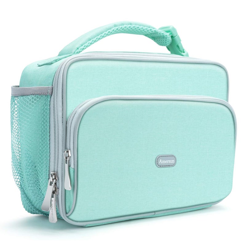 Amersun Lunch Box for Women Light Blue WaterResistant Oxford Fabric Padded Liner 2 Pockets 658L Capacity Stylish School Work Picnic Travel Everyday Use