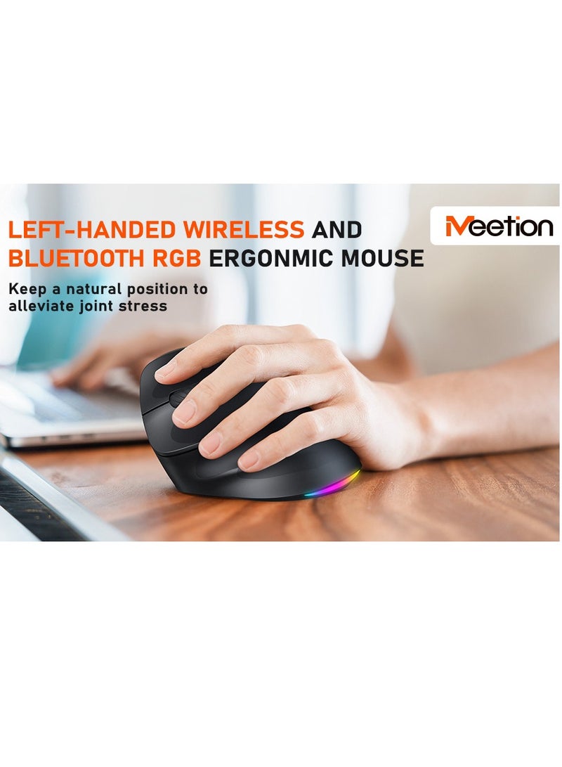 Meetion Left-Handed Ergonomic Wireless Mouse BTM010L Ergonomic design for comfortable use RGB illumination for a dark atmosphere Rechargeable battery for continuous use (Pink)